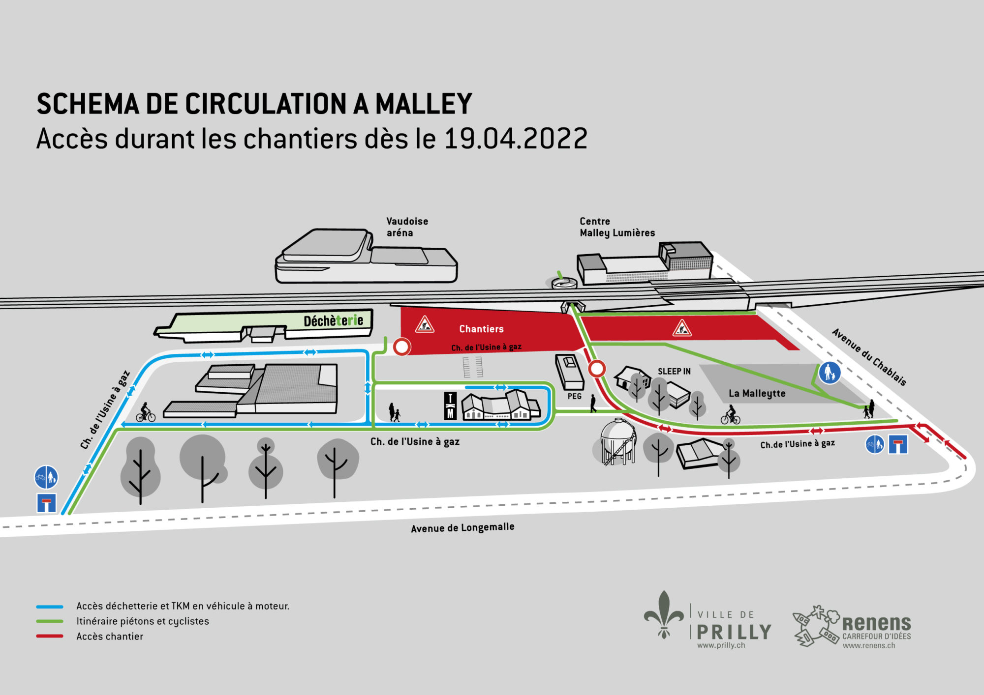 Schéma de circulation lors des travaux à Malley